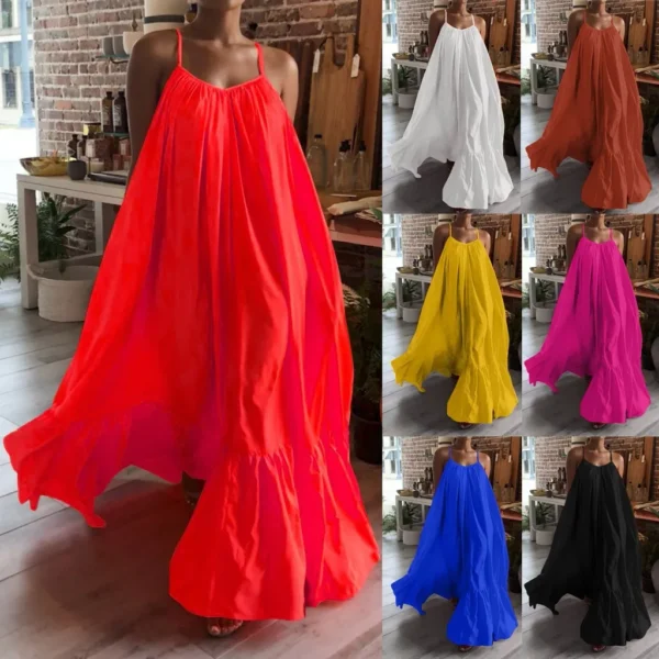 Spring Dress For Women Sexy Solid Strap Dress Pocket Loose Backless Big Swing Dresses Holiday Dresses For Women Wedding Guest - Image 9