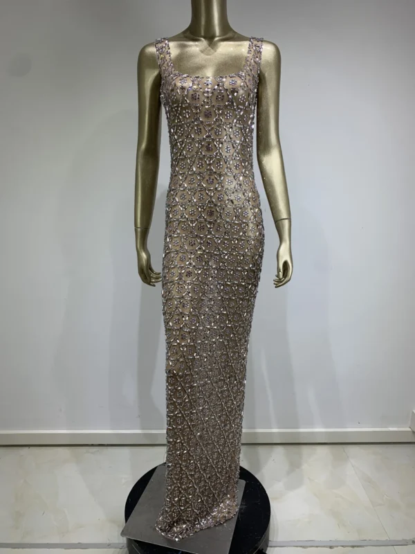 Women Sexy Mesh Transparent Crystal Diamonds Long Maxi Dress Birthday Party Costume Bar Nightclub Singer Stage Performance Dress - Image 10