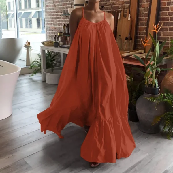 Spring Dress For Women Sexy Solid Strap Dress Pocket Loose Backless Big Swing Dresses Holiday Dresses For Women Wedding Guest - Image 5