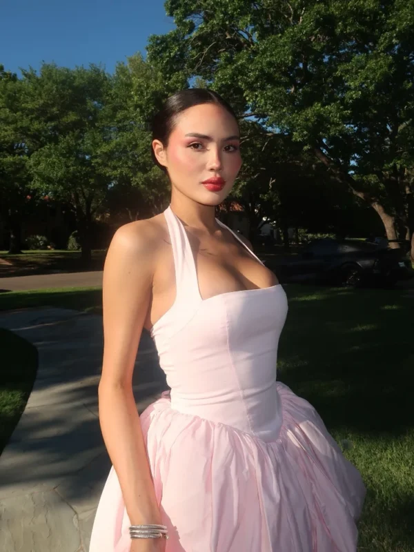 Elegant Pink Halter Pleated Mini Dress Women Lace-up Backless Off Shoulder Puff Hem A-line Short Gowns Summer Lady Party Robe - Image 8