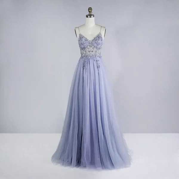 2025 New Summer Strap Long Heavy Industry Beaded Crystal Ball Dress, Fashionable and Sexy Chiffon V-neck Split Evening Dress - Image 2