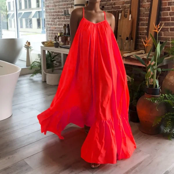 Spring Dress For Women Sexy Solid Strap Dress Pocket Loose Backless Big Swing Dresses Holiday Dresses For Women Wedding Guest - Image 4