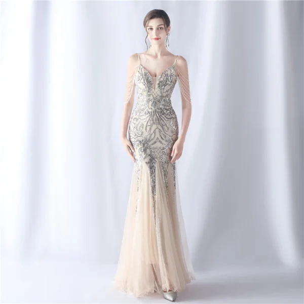 White Pink Red Golden Dresses With Crystals And Stones Luxury Occasions Dinner Woman Elegant Castle Music Play Halter Neck Dress - Image 7