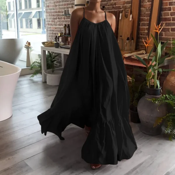 Spring Dress For Women Sexy Solid Strap Dress Pocket Loose Backless Big Swing Dresses Holiday Dresses For Women Wedding Guest - Image 3