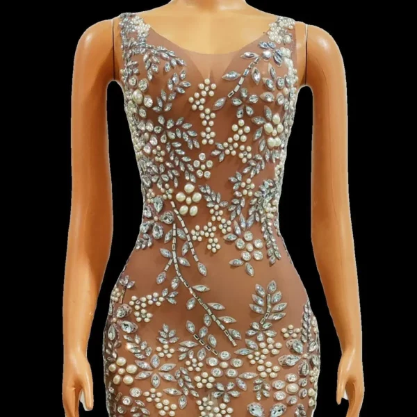 Luxury Sheer Sleeveless Sparkly Crystals Beaded Dresses,Holiday Party Prom Dresses,birthday dress woman sexy new year dresses - Image 3