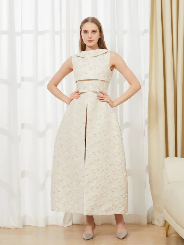 Elegant Dress 2024 Summer New Fashion Women Long Maxi Backless Sleeveless Split Jacquard  Dresses Evening Dress Robes - Image 4