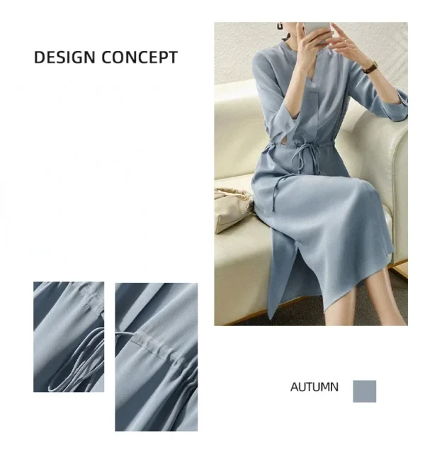 23MM Elastic Heavy Crepe Silk Dress 2025 Summer New Women's Silk High Waist Slim Shirt Dress Mulberry Silk Summer Dress - Image 8