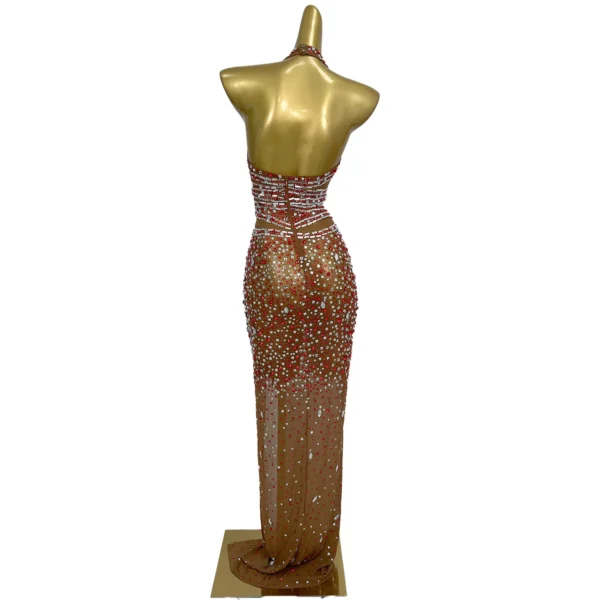 Luxurious Sparkly Rhinestones Long Dress Women Sexy Mesh See Through Celebrate Evening Prom Birthday Photo Shoot Wear Hongdian - Image 3