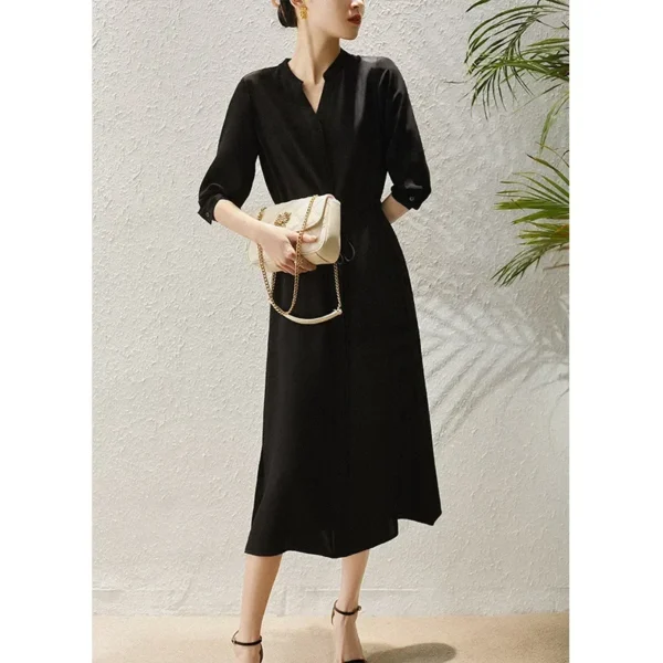 23MM Elastic Heavy Crepe Silk Dress 2025 Summer New Women's Silk High Waist Slim Shirt Dress Mulberry Silk Summer Dress - Image 6