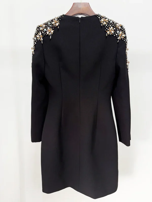 HIGH STREET Newest 2025 Designer Fashion Women's Long Sleeve Diamonds Beaded Midi Dress - Image 8