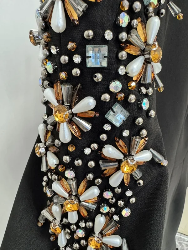 HIGH STREET Newest Fashion 2025 Designer Party Vestido Women's Diamonds Beaded Split Long Maxi Dress - Image 5
