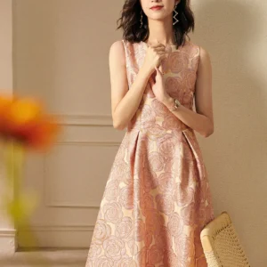 Elegant Women Summer Sleeveless Jacquard Boho Floral Party Vintage Ladies Clothes New Ball Gowns Dresses Vestidos