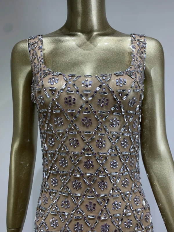 Women Sexy Mesh Transparent Crystal Diamonds Long Maxi Dress Birthday Party Costume Bar Nightclub Singer Stage Performance Dress - Image 11