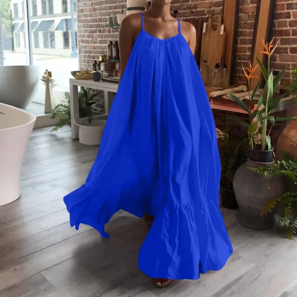 Spring Dress For Women Sexy Solid Strap Dress Pocket Loose Backless Big Swing Dresses Holiday Dresses For Women Wedding Guest - Image 7