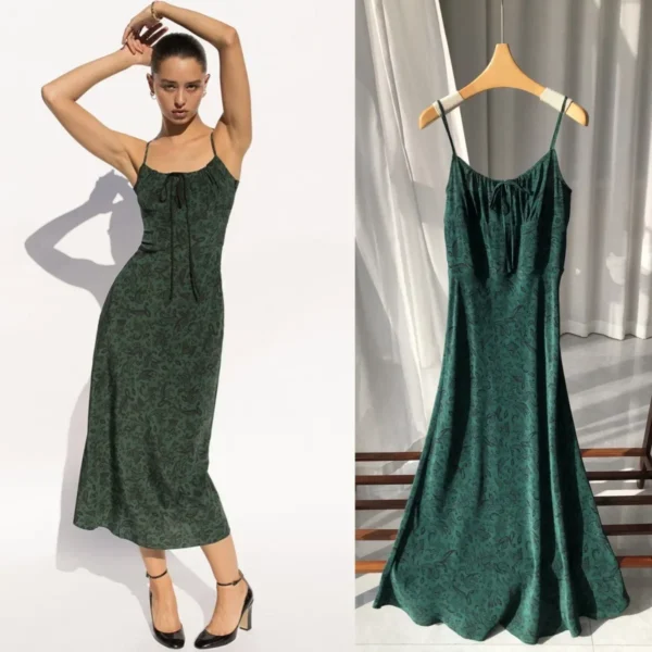 Real Silk French Style Classic Polka Dot Sling Dress Drawstring Tie Sand Wash Silk Strap Dress Sexy Dress for Women 2025 - Image 3