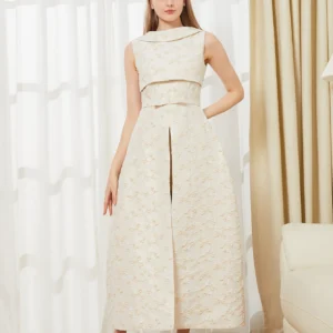 Elegant Dress 2024 Summer New Fashion Women Long Maxi Backless Sleeveless Split Jacquard  Dresses Evening Dress Robes
