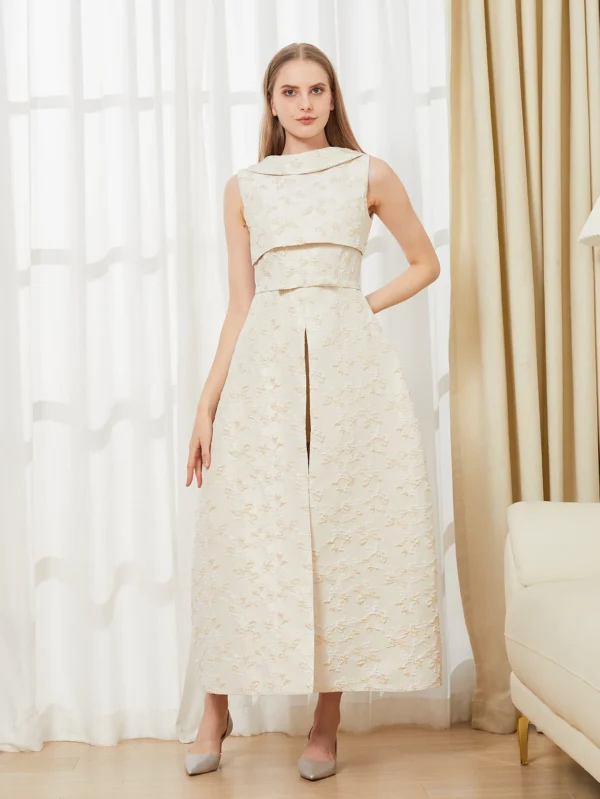Elegant Dress 2024 Summer New Fashion Women Long Maxi Backless Sleeveless Split Jacquard  Dresses Evening Dress Robes
