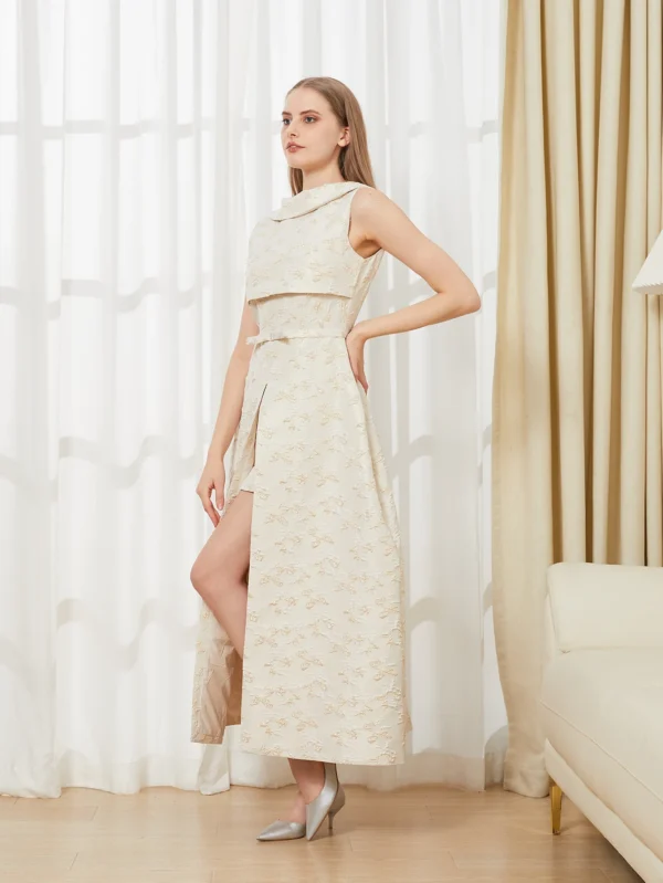 Elegant Dress 2024 Summer New Fashion Women Long Maxi Backless Sleeveless Split Jacquard  Dresses Evening Dress Robes - Image 5