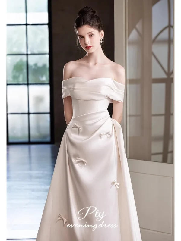 Lautaro Spring Praty Birthday Evening Dresses Woman Bow Backless Elegant Luxury Chic Red Satin Off Shoulder Floor Length Dress - Image 9