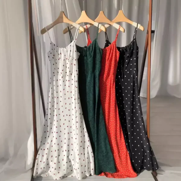 Real Silk French Style Classic Polka Dot Sling Dress Drawstring Tie Sand Wash Silk Strap Dress Sexy Dress for Women 2025 - Image 8