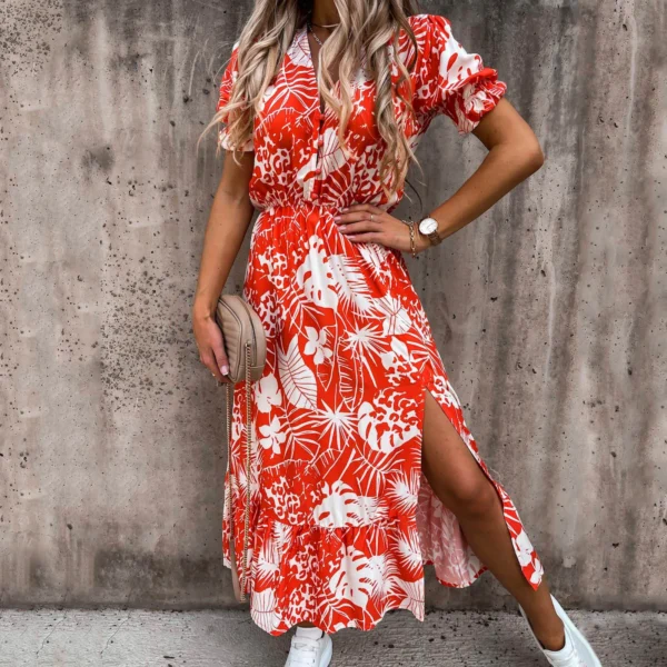 Boho Floral Split Midi Dress Women Summer Elegant V-Neck Bohemial Long Dress Female Casual Party Beach Vestidos Tunic Sundress - Image 10