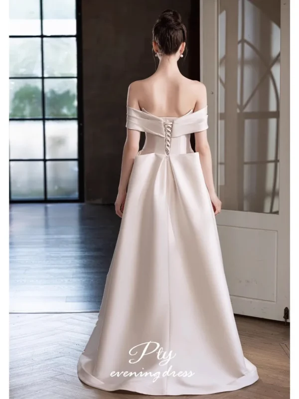 Lautaro Spring Praty Birthday Evening Dresses Woman Bow Backless Elegant Luxury Chic Red Satin Off Shoulder Floor Length Dress - Image 4