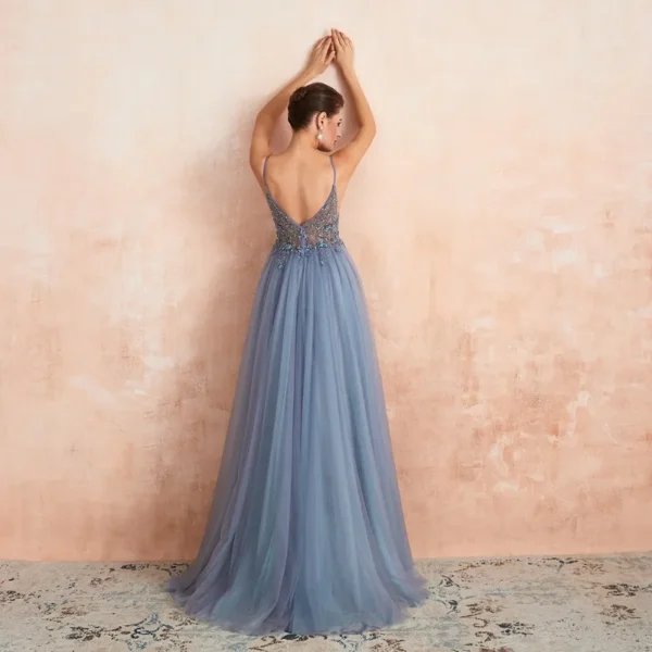 2025 New Summer Strap Long Heavy Industry Beaded Crystal Ball Dress, Fashionable and Sexy Chiffon V-neck Split Evening Dress - Image 9