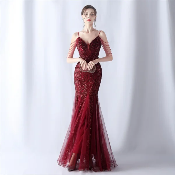 White Pink Red Golden Dresses With Crystals And Stones Luxury Occasions Dinner Woman Elegant Castle Music Play Halter Neck Dress - Image 4