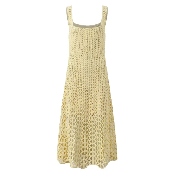 2025 SS New Knitted Women Tank Midi Dress Hook Flower Hollow Out Sleeveless Lady Party Dress - Image 3