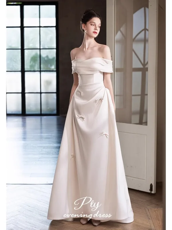 Lautaro Spring Praty Birthday Evening Dresses Woman Bow Backless Elegant Luxury Chic Red Satin Off Shoulder Floor Length Dress - Image 7