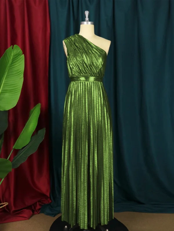 Green One Shoulder Gilding Dress High Waist A Line Pleated Bronzing Evening Cocktail Homcoming Prom Outfits for Ladies 2024 - Image 6