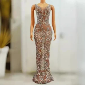 Luxury Sheer Sleeveless Sparkly Crystals Beaded Dresses,Holiday Party Prom Dresses,birthday dress woman sexy new year dresses