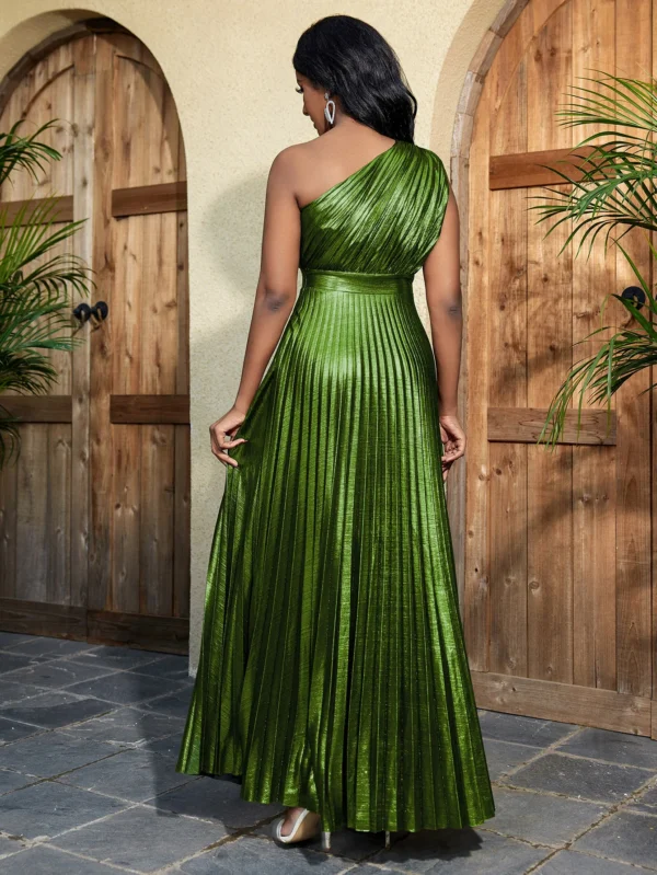 Green One Shoulder Gilding Dress High Waist A Line Pleated Bronzing Evening Cocktail Homcoming Prom Outfits for Ladies 2024 - Image 5
