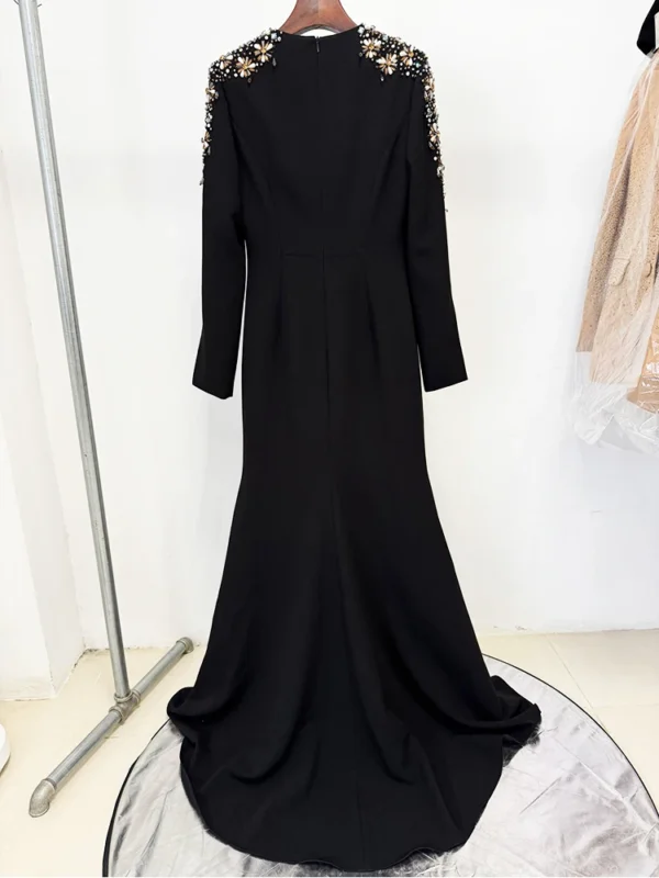 HIGH STREET Newest Fashion 2025 Designer Party Vestido Women's Diamonds Beaded Split Long Maxi Dress - Image 2