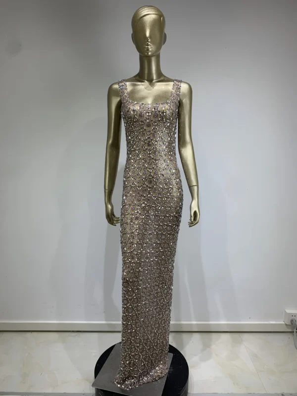 Women Sexy Mesh Transparent Crystal Diamonds Long Maxi Dress Birthday Party Costume Bar Nightclub Singer Stage Performance Dress - Image 9