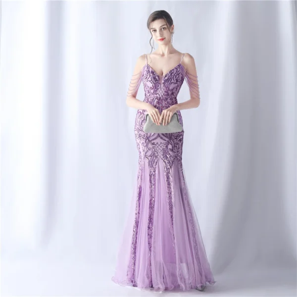 White Pink Red Golden Dresses With Crystals And Stones Luxury Occasions Dinner Woman Elegant Castle Music Play Halter Neck Dress - Image 3