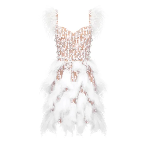 VC Birthday Party Dresses For Women Luxury Formal Occasions Straps Sleeveless Feather Design Mini Dress Vestidos