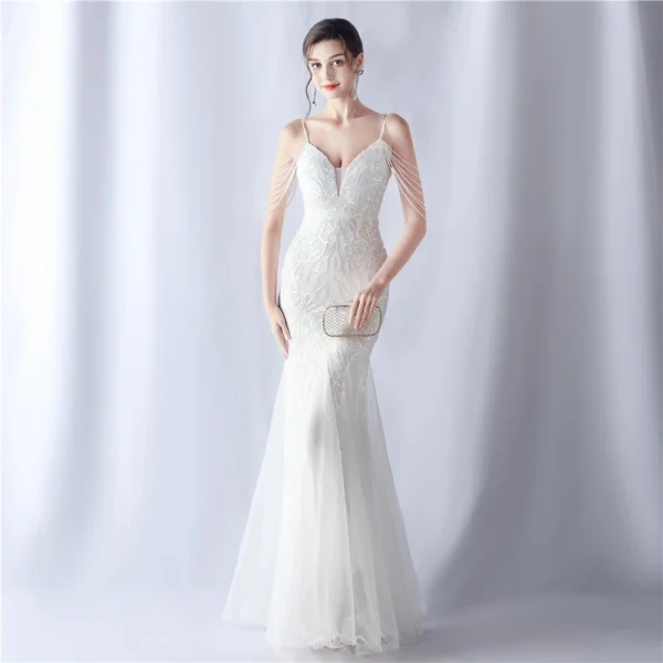 White Pink Red Golden Dresses With Crystals And Stones Luxury Occasions Dinner Woman Elegant Castle Music Play Halter Neck Dress - Image 8