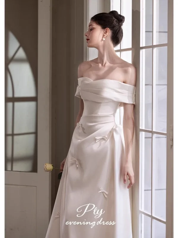 Lautaro Spring Praty Birthday Evening Dresses Woman Bow Backless Elegant Luxury Chic Red Satin Off Shoulder Floor Length Dress - Image 5