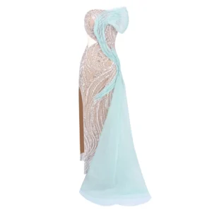 Exquisite Strapless Mint Green High Slit Evening Gown Backless Sleeveless Bodycon Long Dress Party Clubnight Wedding Wear