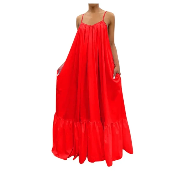 Spring Dress For Women Sexy Solid Strap Dress Pocket Loose Backless Big Swing Dresses Holiday Dresses For Women Wedding Guest - Image 10