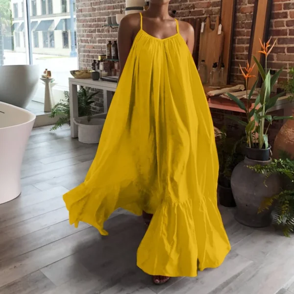 Spring Dress For Women Sexy Solid Strap Dress Pocket Loose Backless Big Swing Dresses Holiday Dresses For Women Wedding Guest - Image 6
