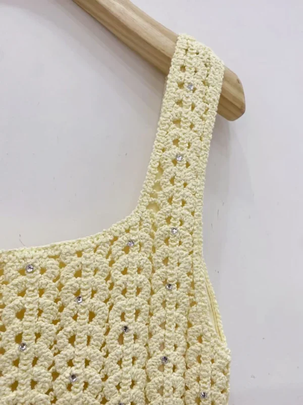 2025 SS New Knitted Women Tank Midi Dress Hook Flower Hollow Out Sleeveless Lady Party Dress - Image 6