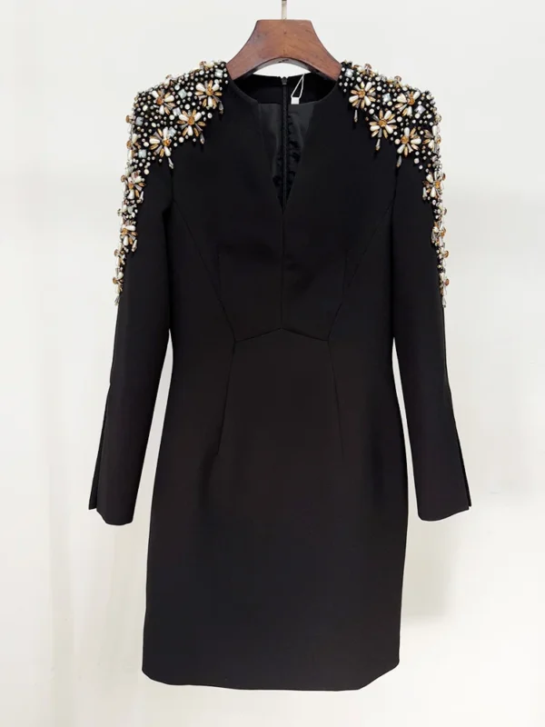 HIGH STREET Newest 2025 Designer Fashion Women's Long Sleeve Diamonds Beaded Midi Dress - Image 7