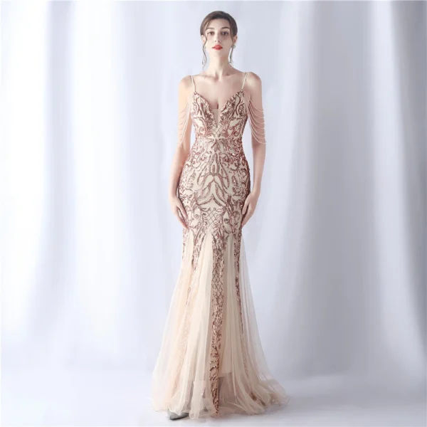 White Pink Red Golden Dresses With Crystals And Stones Luxury Occasions Dinner Woman Elegant Castle Music Play Halter Neck Dress - Image 9