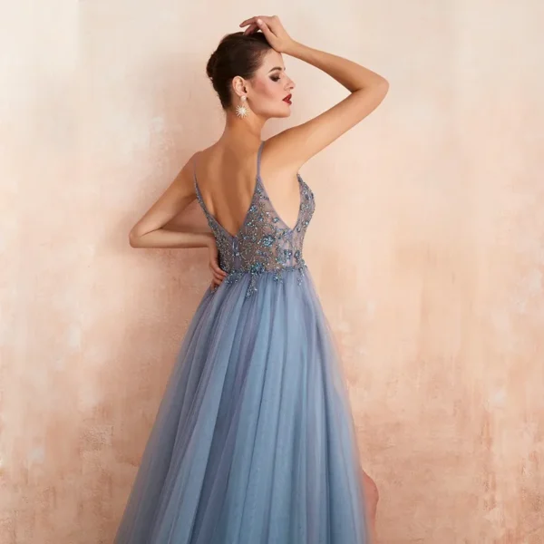 2025 New Summer Strap Long Heavy Industry Beaded Crystal Ball Dress, Fashionable and Sexy Chiffon V-neck Split Evening Dress - Image 10