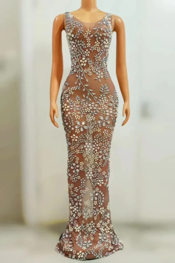 Luxury Sheer Sleeveless Sparkly Crystals Beaded Dresses,Holiday Party Prom Dresses,birthday dress woman sexy new year dresses - Image 6