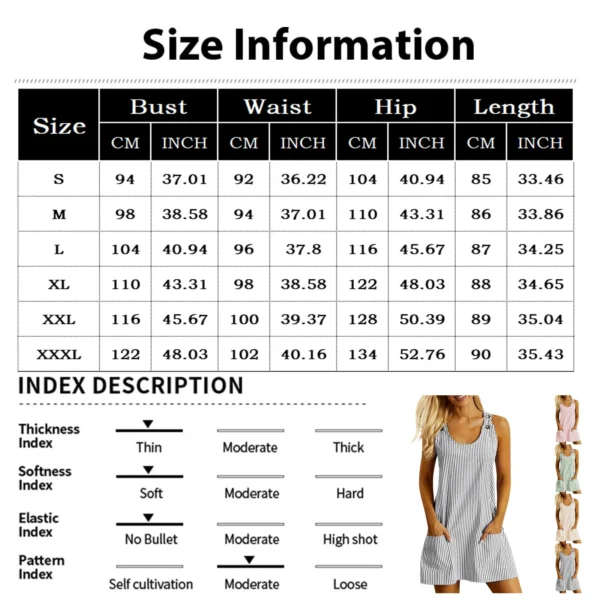 Summer Fashion Stripped Patchwork Commuting U-Neck Sleeveless Pockets Back Button Casual Straight Slimming Mini Dress For Women - Image 10