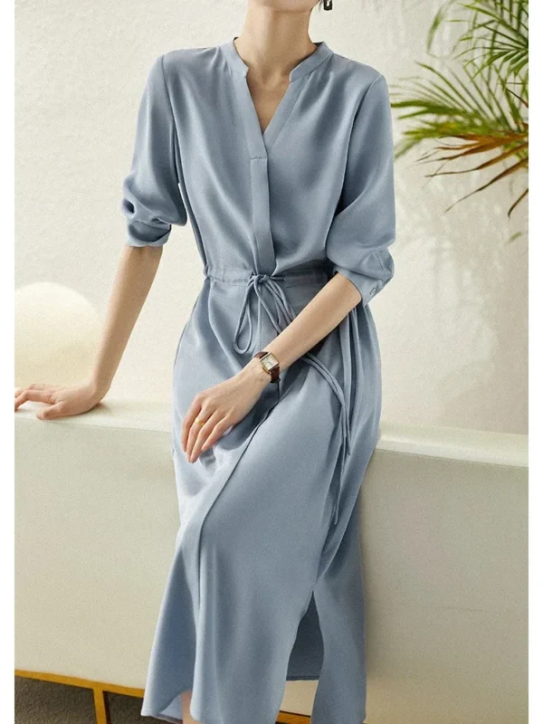 23MM Elastic Heavy Crepe Silk Dress 2025 Summer New Women's Silk High Waist Slim Shirt Dress Mulberry Silk Summer Dress - Image 3