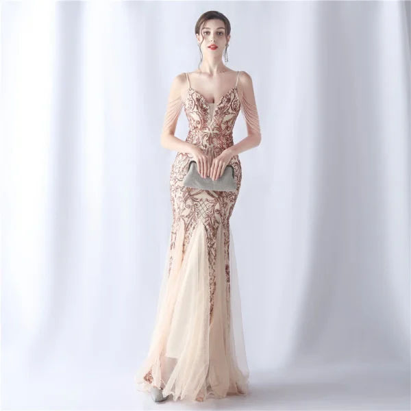 White Pink Red Golden Dresses With Crystals And Stones Luxury Occasions Dinner Woman Elegant Castle Music Play Halter Neck Dress - Image 6